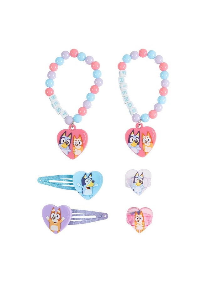 Bluey Girls Bff 6 Piece Toy Jewelry Box Set With 2 Rings, 2 Bead Bracelets And Snap Hair Clips Ages 3+