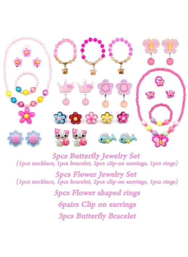 Little Girl Kids Wood Jewelry Box And 75 Pieces Girl Princess Jewelry Dress Up Accessories Toy Playset Set