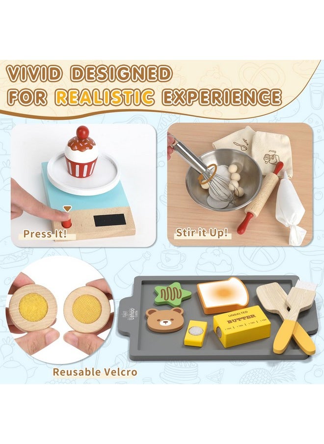 Play Food Set For Kids Kitchen, Play Kitchen Accessories Wooden, Kids Baking Set For Boys, Toys Cupcakes And Cookie Maker For Kids, Preschool Cooking Toys For Toddlers Boys Girls Ages 3+