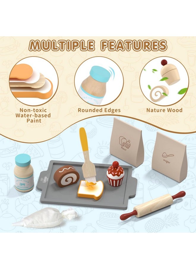 Play Food Set For Kids Kitchen, Play Kitchen Accessories Wooden, Kids Baking Set For Boys, Toys Cupcakes And Cookie Maker For Kids, Preschool Cooking Toys For Toddlers Boys Girls Ages 3+