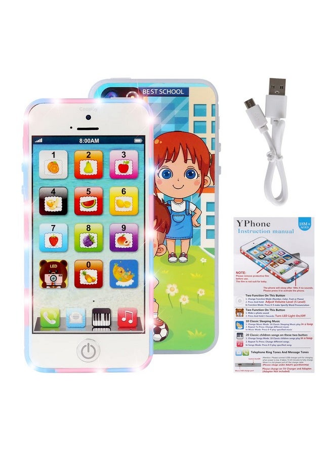 White Smart Phone Toy Music Lullaby Yphone Song Touch Screen Usb Recharable Cell Phone Learning English Mobile For Toddler Child