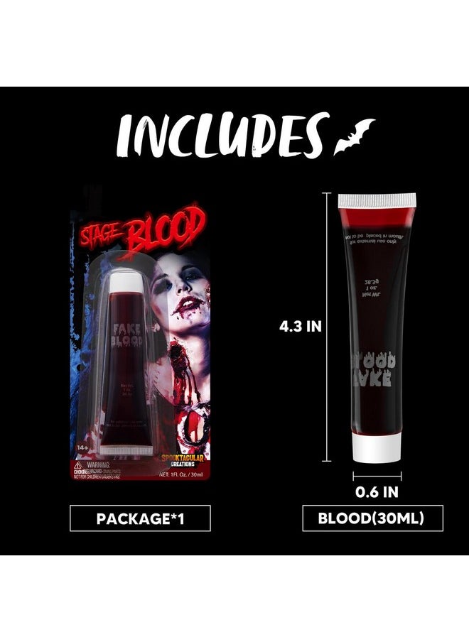 Fake Blood Tube, 1 Oz Halloween Blood For Zombie Makeup, Vampire Blood, Washable Fake Blood For Clothes, Face Paint Stage Blood For Halloween Costume Makeup & Dress Up