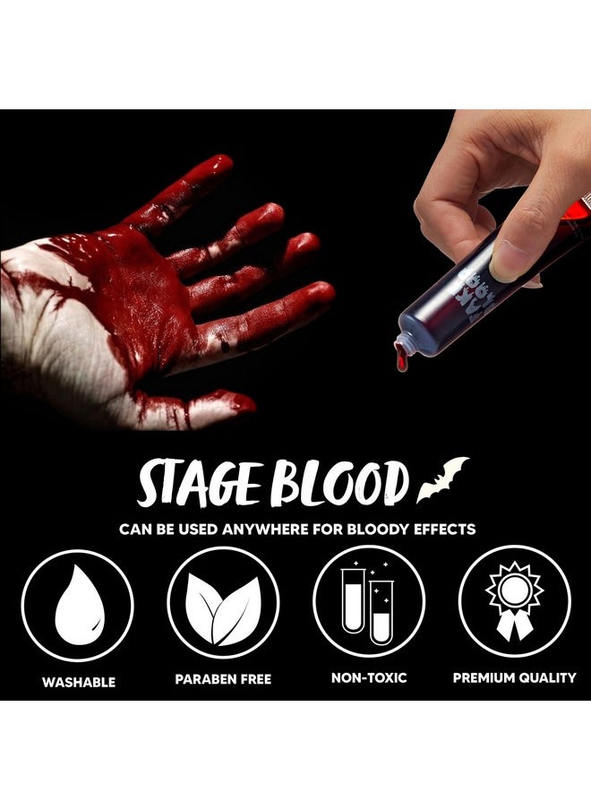 Fake Blood Tube, 1 Oz Halloween Blood For Zombie Makeup, Vampire Blood, Washable Fake Blood For Clothes, Face Paint Stage Blood For Halloween Costume Makeup & Dress Up