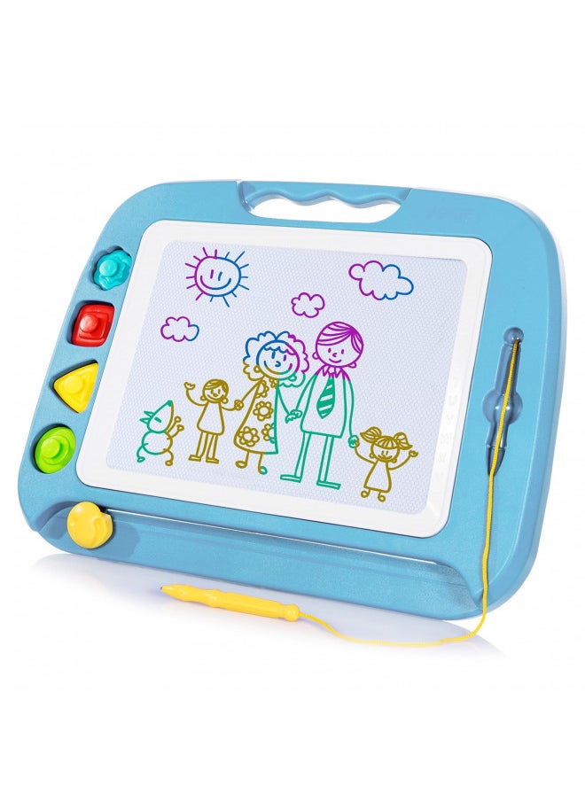 SGILE Large Magnetic Drawing Board - 4 Colors 16×13in Doodle Pad with 4 Stamps for Toddlers, Learning Toy Board Etch Sketch Gift for 36+ Month Kids Girls Boys, Light-Blue