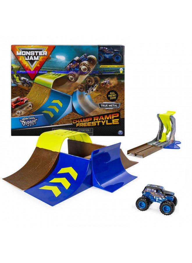 Monster Jam, Official Champ Ramp Freestyle Playset Featuring Exclusive 1:64 Scale Die-Cast Son-uva Digger Monster Truck, Kids Toys for Boys