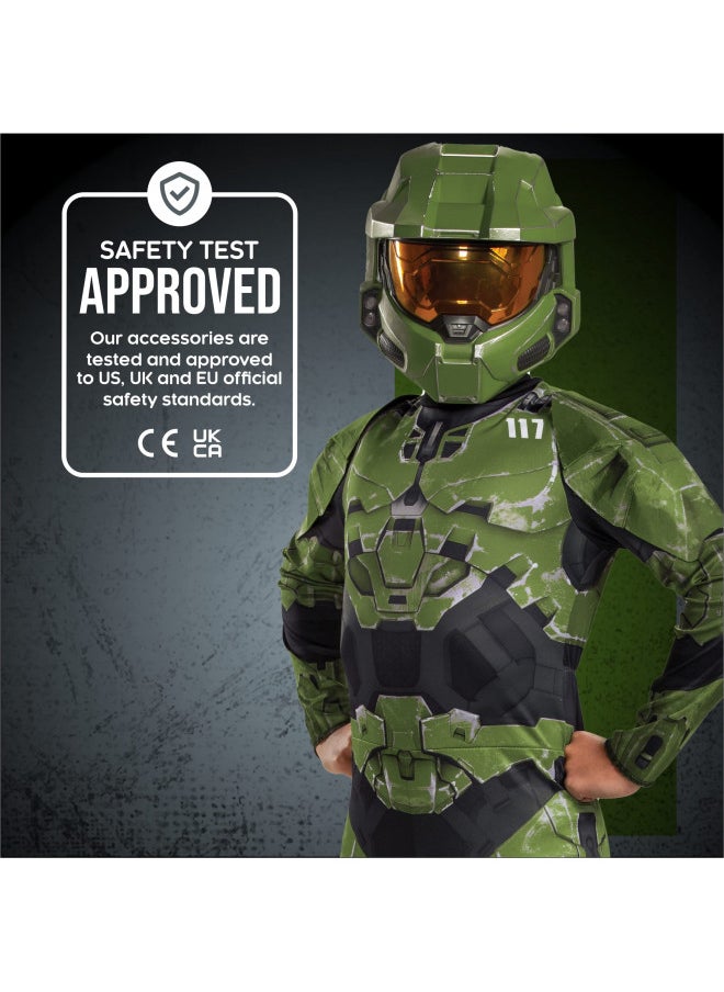 Halo Infinite Master Chief Costume, Kids Size Video Game Inspired Character Jumpsuit, Classic Child Size XL (14-16), Green & Black