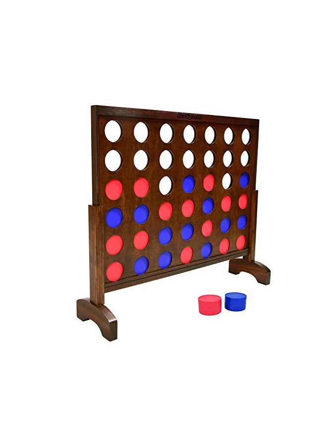 GoSports 3 Foot Width Giant Wooden 4 in a Row Game - Choose Between Classic White or Dark Stain - Jumbo 4 Connect Family Fun with Coins, Case and Rules, Brown