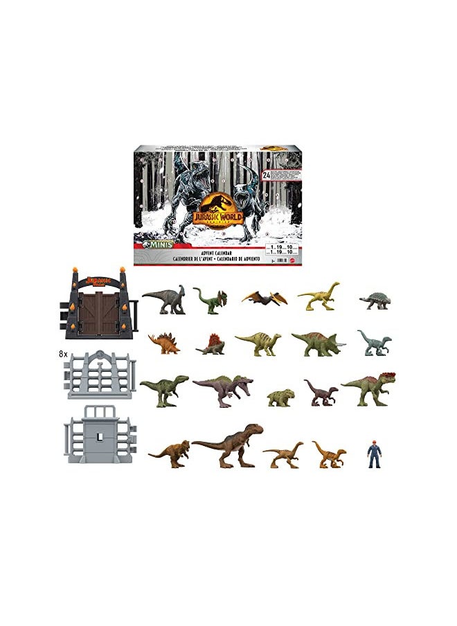 Jurassic World Dominion 2023 Holiday Advent Calendar, 24-Day Countdown, Daily Surprise of Mini Dinos, Humans & Gate Pieces