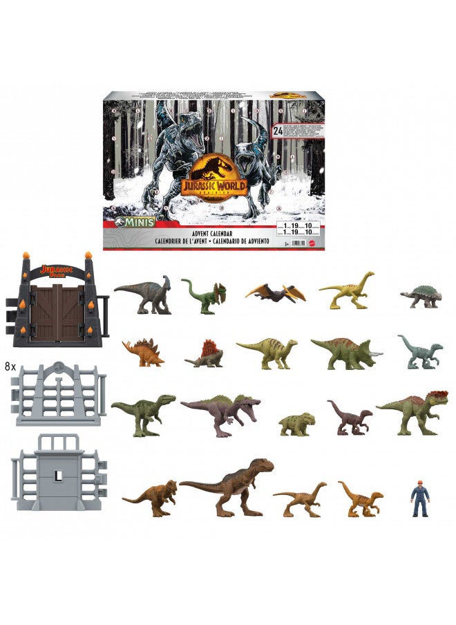 Jurassic World Dominion 2023 Holiday Advent Calendar, 24-Day Countdown, Daily Surprise of Mini Dinos, Humans & Gate Pieces