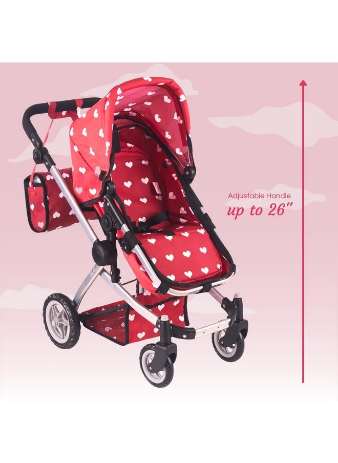 Convertible Combo Baby Doll Stroller For 3 Year Old Girls & Up | Play Toy Baby Stroller For Dolls, Folding Adjustable Bassinet Carriage Buggy With Storage Basket Converts To Sit Up Pushcart Pram