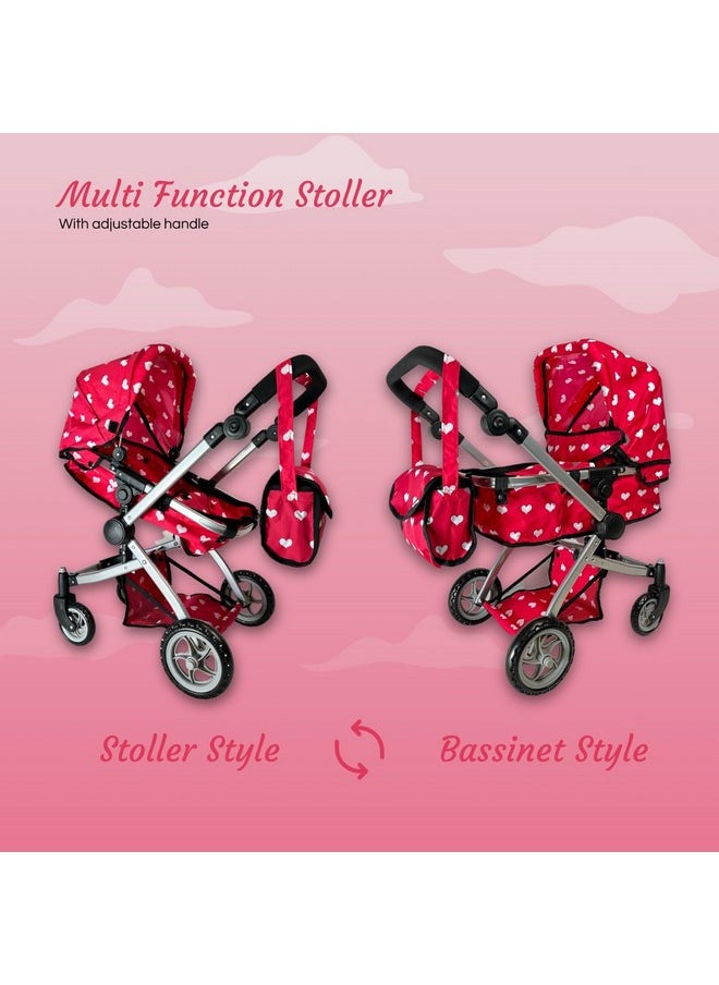 Convertible Combo Baby Doll Stroller For 3 Year Old Girls & Up | Play Toy Baby Stroller For Dolls, Folding Adjustable Bassinet Carriage Buggy With Storage Basket Converts To Sit Up Pushcart Pram