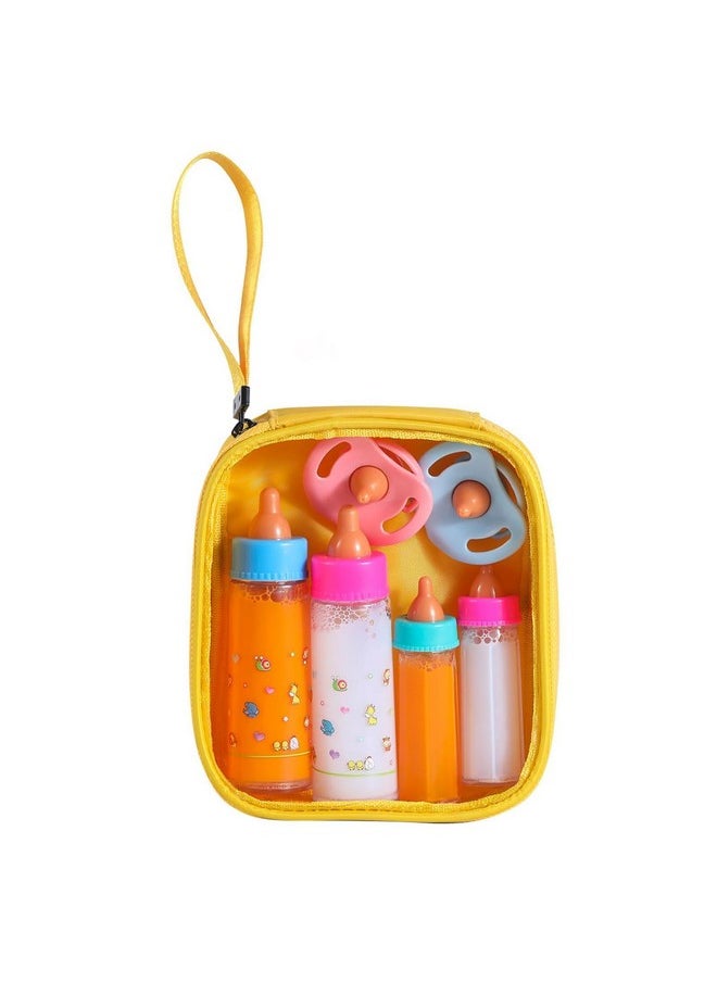 Baby Doll Bottle Accessories - 6 Pcs Feeding Bottle Toys, Magic Disappearing Milk & Juice, Pretend Play Set With Pacifiers Kids Gift Yellow