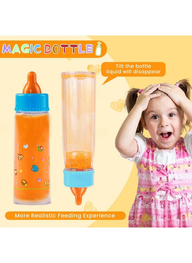 Baby Doll Bottle Accessories - 6 Pcs Feeding Bottle Toys, Magic Disappearing Milk & Juice, Pretend Play Set With Pacifiers Kids Gift Yellow