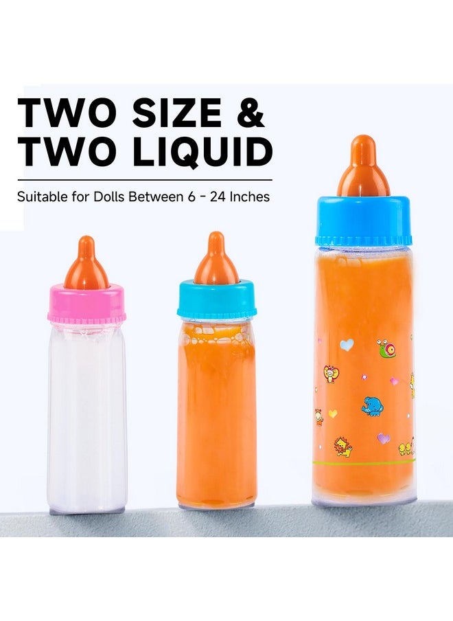 Baby Doll Bottle Accessories - 6 Pcs Feeding Bottle Toys, Magic Disappearing Milk & Juice, Pretend Play Set With Pacifiers Kids Gift Yellow