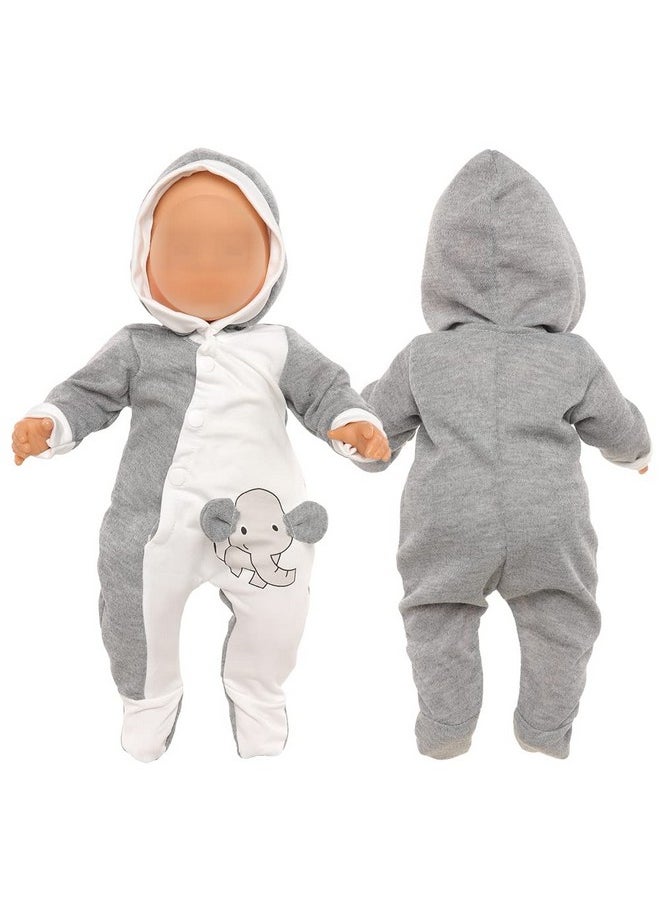 13-15 Inch Baby Doll Clothes Elephant Jumpsuit Outfit 1Pcs For New One Year Old 15 Inch Small Baby Doll Clothes Grey And White Doll Pajamas Clothes