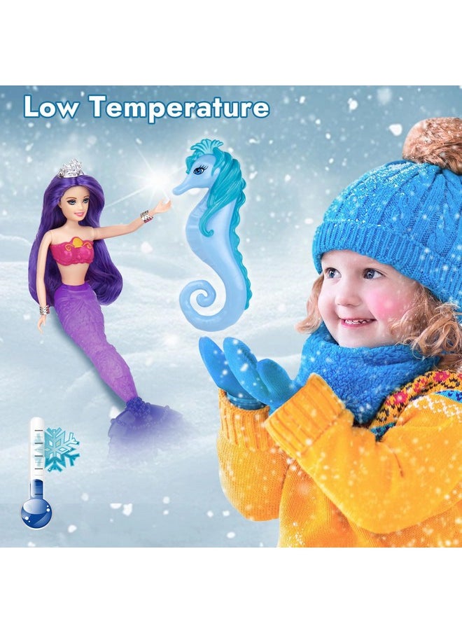 Color Change Mermaid Doll Playset, Mermaid Princess Doll With Color-Changing Tail, Mermaid Toys With Seahorse & Accessories, Purple Hair