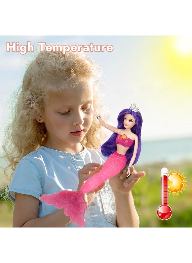 Color Change Mermaid Doll Playset, Mermaid Princess Doll With Color-Changing Tail, Mermaid Toys With Seahorse & Accessories, Purple Hair