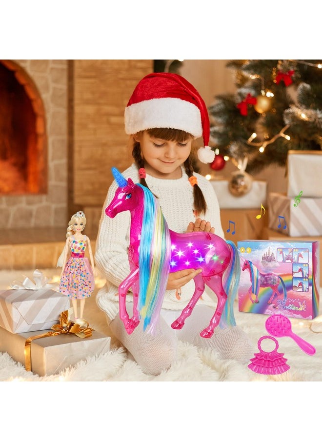 Large Unicorn & Princess Doll Set With Lights & Sounds - Magical Unicorn Toys, 11.5 Inch Dolls, Horse Playset, Unicorn Gifts For Girls Ages 3-8