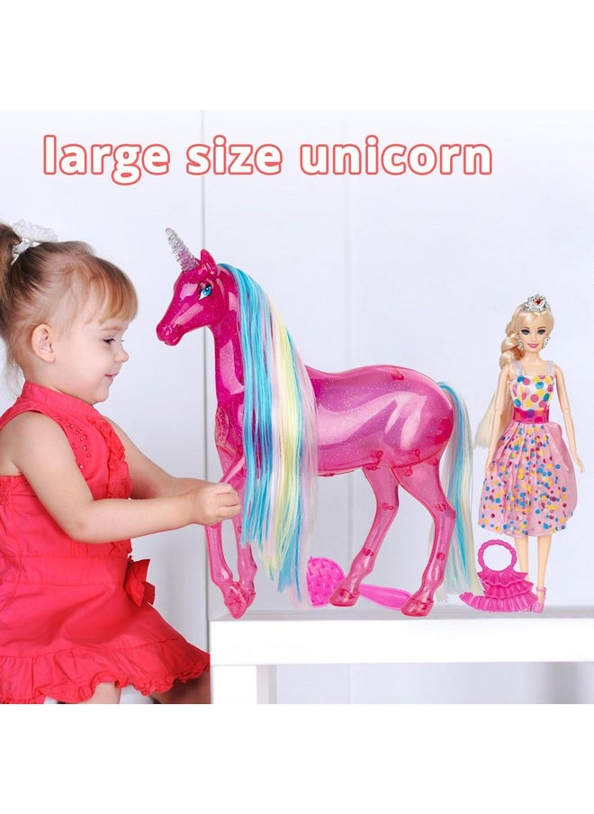 Large Unicorn & Princess Doll Set With Lights & Sounds - Magical Unicorn Toys, 11.5 Inch Dolls, Horse Playset, Unicorn Gifts For Girls Ages 3-8