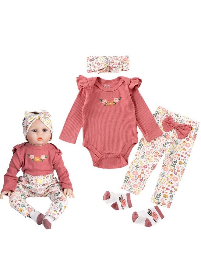 Reborn Baby Doll Clothes 22 Inch Girl Outfit Accessories For 20-22 Inch Reborn Doll Baby Girl Doll Clothes 4Pcs Set