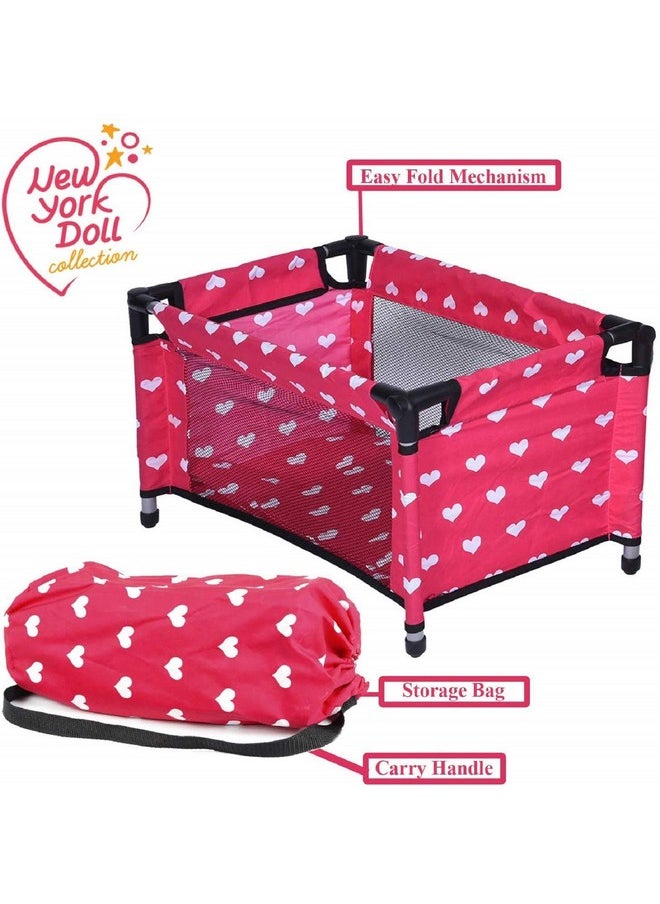 Doll Fold N' Store Pack N' Play - Doll Play Yard With Cute Hearts Design