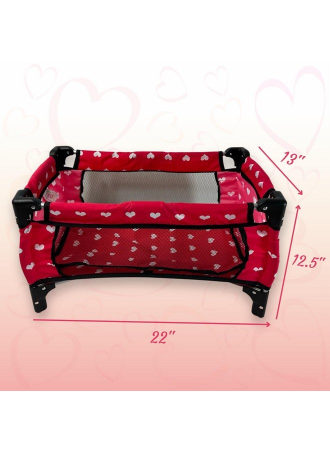 Doll Fold N' Store Pack N' Play - Doll Play Yard With Cute Hearts Design