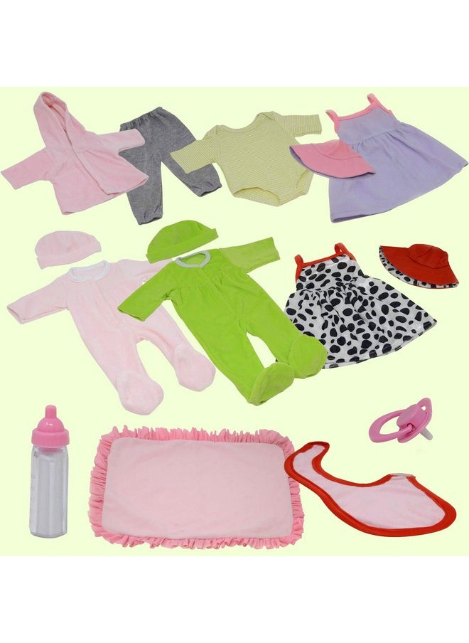 Baby Doll Clothes New Born Baby Doll Outfits For 14 15 And 16 Inch Dolls Includes Doll Accessories Bottle, Pacifier, Blanket And Sets Of Clothing