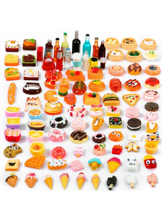 100 Pieces Miniature Food Drinks Toys Mixed Resin Foods For Doll Kitchen Pretend Play Mini Food Set For Adults Teenagers Doll House