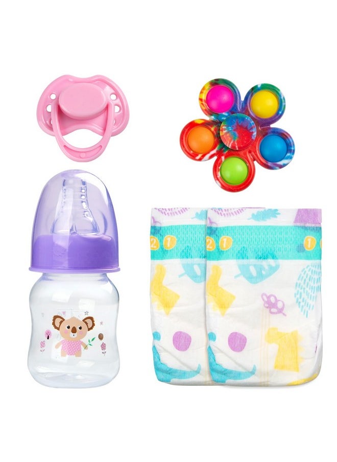 Reborn Baby Dolls Bottles And Pacifiers And Dipers And Fidget Spinner Baby Doll Accessories 5 Pieces Set For 17-24 Newborn Baby Dolls