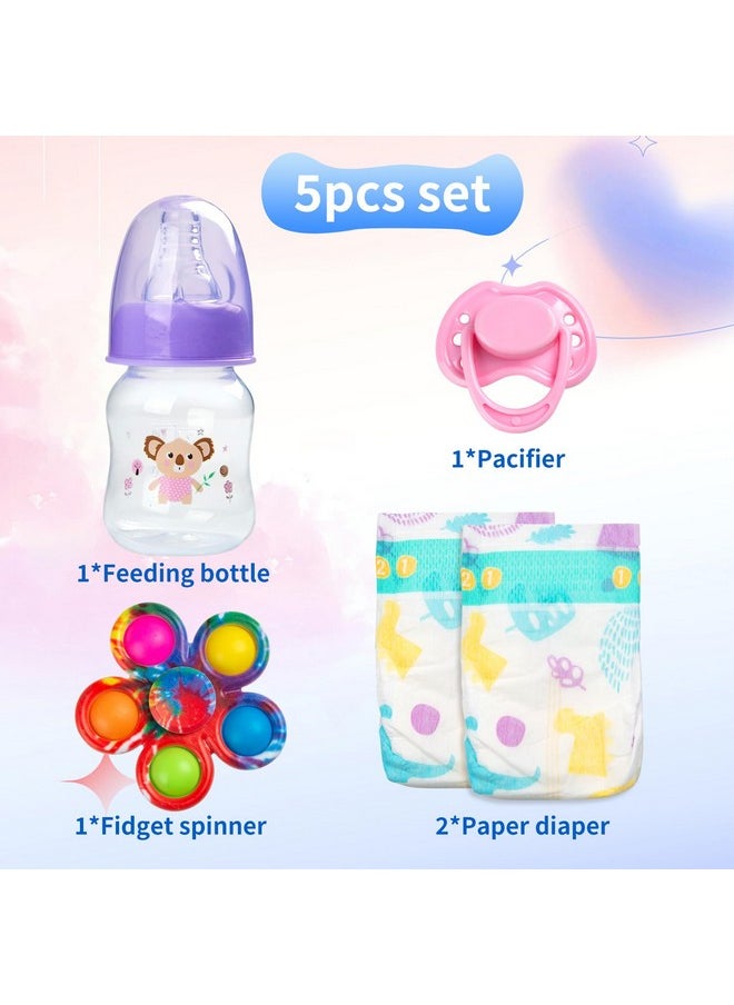 Reborn Baby Dolls Bottles And Pacifiers And Dipers And Fidget Spinner Baby Doll Accessories 5 Pieces Set For 17-24 Newborn Baby Dolls