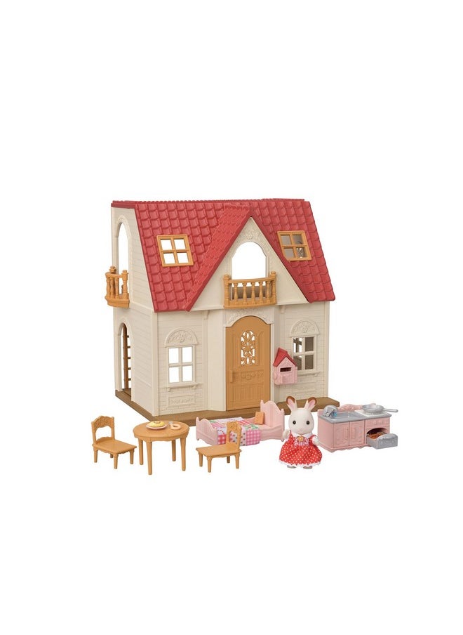 Red Roof Cozy Cottage Dollhouse Playset With Figure, Furniture And Accessories