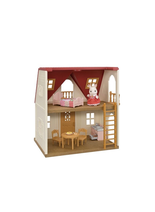 Red Roof Cozy Cottage Dollhouse Playset With Figure, Furniture And Accessories