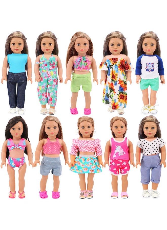 10 Sets American 18 Inch Doll Clothes - 18 Pcs Doll Clothing Doll Outfits Dress Swimsuits Jumpsuit Tights For 18 Inch Dolls Christmas Birthday Gift