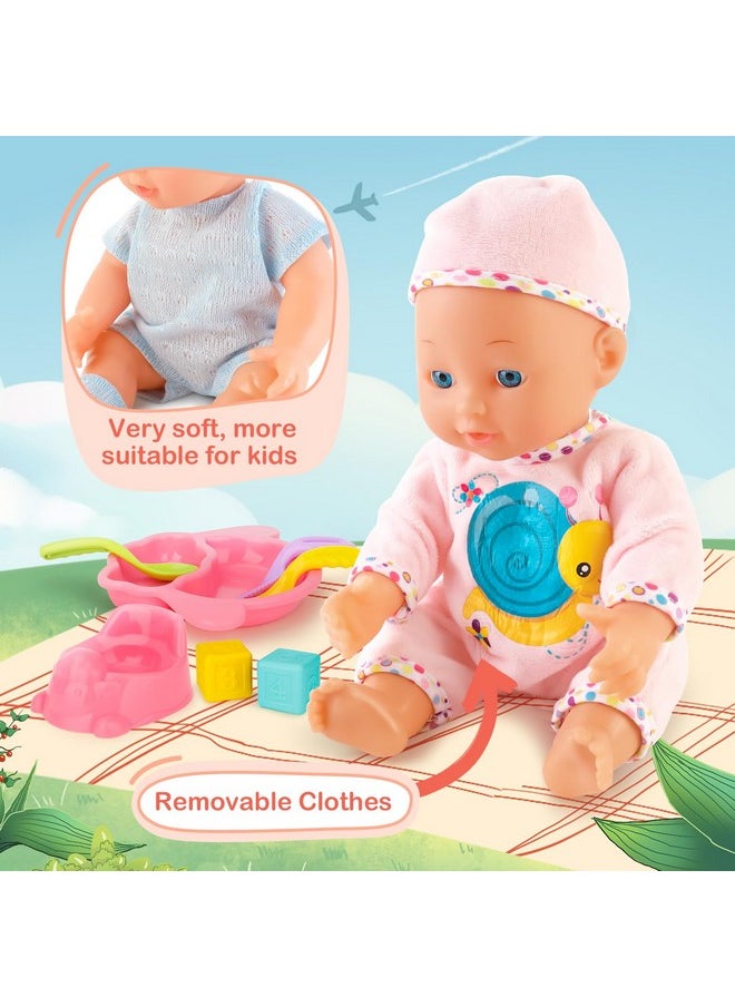 Baby Doll Stroller Set With 13 Inch Doll,Kids Play Stroller Toys,13