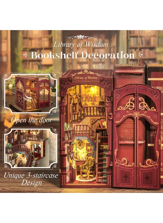 Book Nook Kit - Diy Miniature House Dollhouse Kit For Adults And Teens, 3D Wooden Puzzle Booknook Build Bookshelf Decor, Gifts For Family And Friends (Library Of Wisdom)