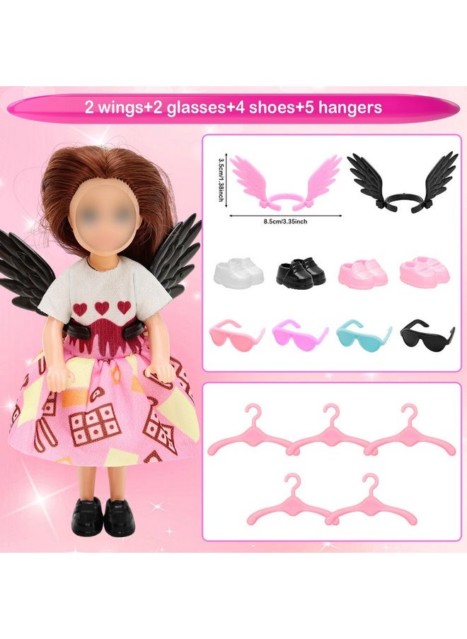 25 Pcs 5.3 Inch Girl Doll Clothes Dress Outfits And Shoes For Girl Doll Clothing With 4 Pairs Of Shoes For 4-6 Inch Girl Dolls Clothes And Accessories Doll Top And Pants Doll Wings