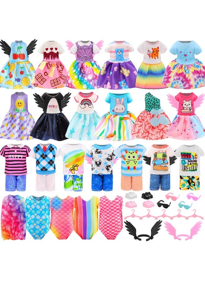 25 Pcs 5.3 Inch Girl Doll Clothes Dress Outfits And Shoes For Girl Doll Clothing With 4 Pairs Of Shoes For 4-6 Inch Girl Dolls Clothes And Accessories Doll Top And Pants Doll Wings