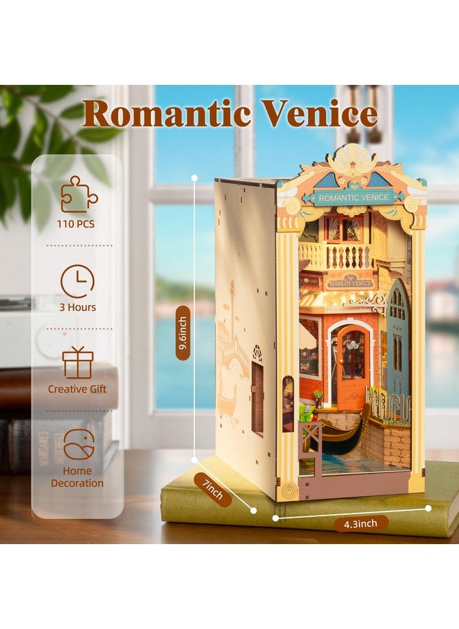 Book Nook Kit,Diy Book Nook Kits With Dust Cover For Adults,Miniature House 3D Wooden Puzzle Bookend Bookshelf Insert Decor,Craft Kits For Adults/Kids,Birthday Romantic Venice