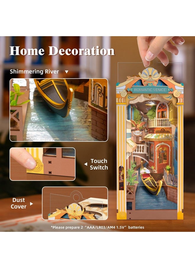 Book Nook Kit,Diy Book Nook Kits With Dust Cover For Adults,Miniature House 3D Wooden Puzzle Bookend Bookshelf Insert Decor,Craft Kits For Adults/Kids,Birthday Romantic Venice