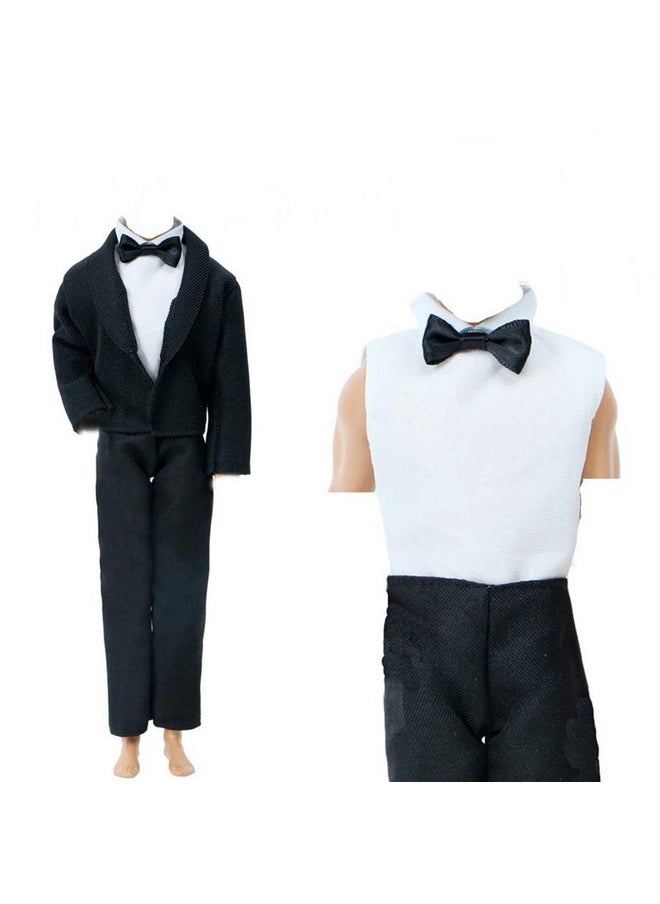2 Sets Formal Office Suits Including Black Coat , White Coat , White Shirt With Bow-Knot , Black Trousers Groom Wedding Tuxedo For 11.5 Inch Boy Doll Clothes