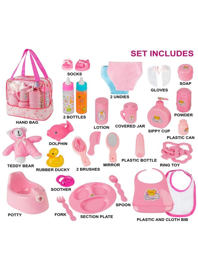 Doll Feeding Set | Set Includes Baby Doll Accessory'S, Doll Diapers, Diaper Bag, Magic Bottles, Potty And Bath Toys | 26 Changing And Other Accessories For 3+ Years Kids