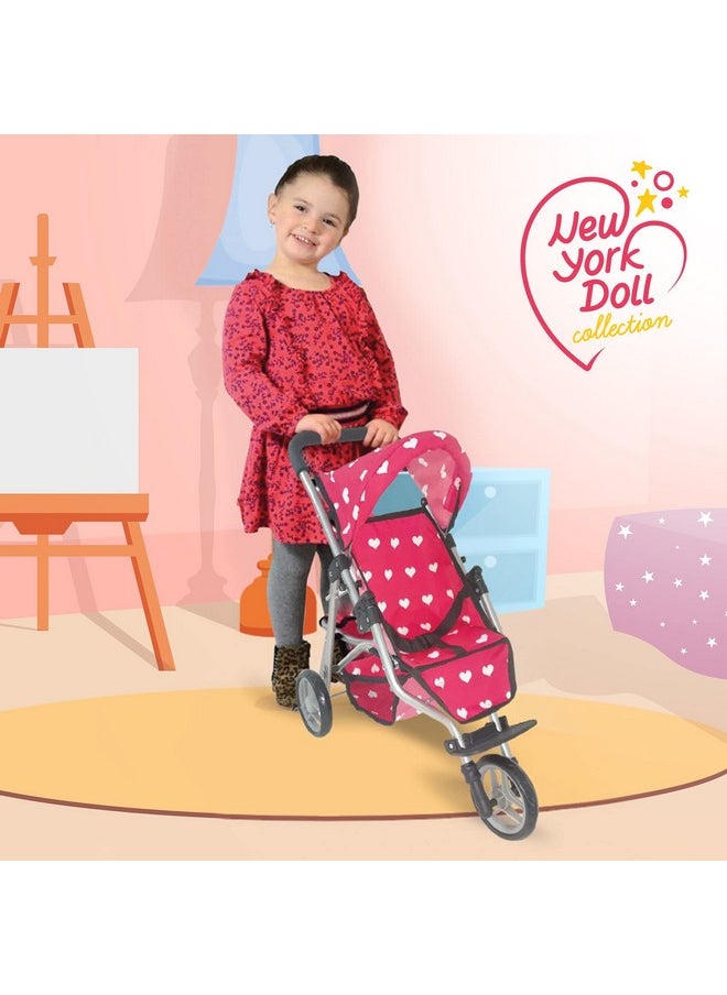 Baby Doll Stroller For Dolls | Play Toy Doll Stroller For Toddlers 3 Year Old Girls Gift | Push Pram Baby Stroller For Dolls, Babydoll Stroller Jogger Baby Carriage For Dolls (Pink Hearts Pattern)