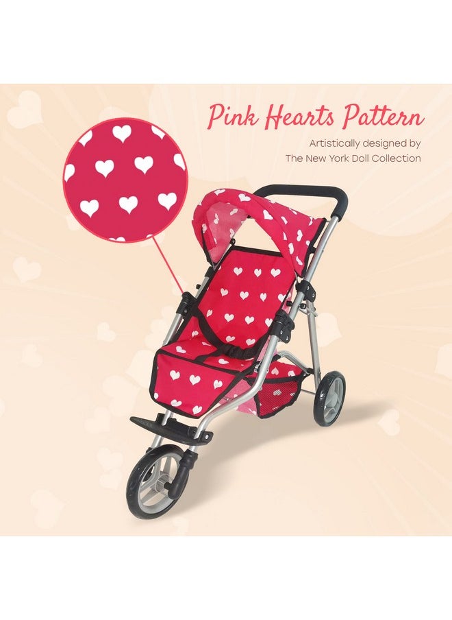 Baby Doll Stroller For Dolls | Play Toy Doll Stroller For Toddlers 3 Year Old Girls Gift | Push Pram Baby Stroller For Dolls, Babydoll Stroller Jogger Baby Carriage For Dolls (Pink Hearts Pattern)