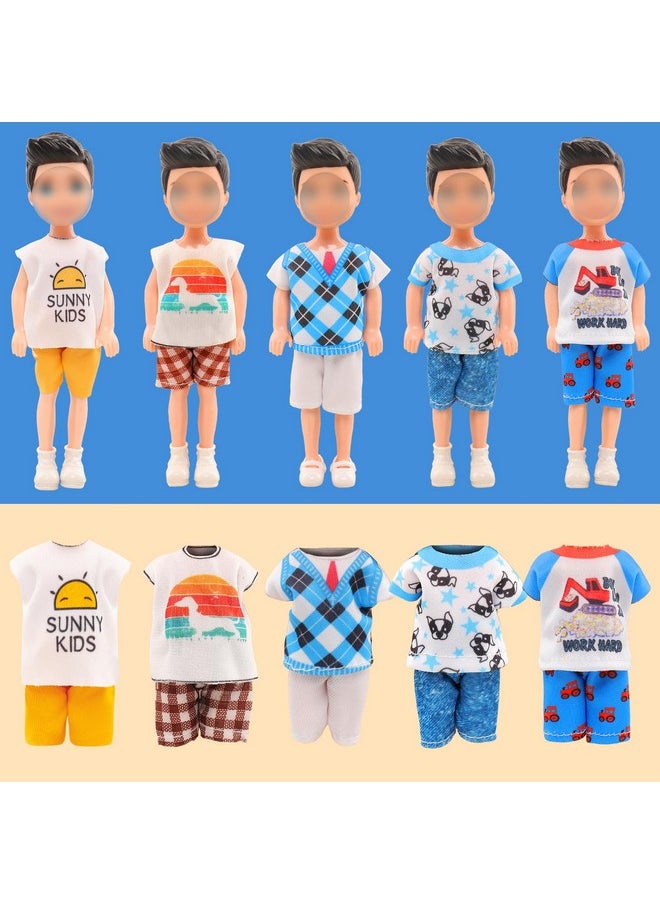12 Pcs 5.3 Inch Boy Doll Clothes For 6 Inch Boy Doll Top And Pants Handmade Casual Wear 10 Sets Fashion Outfit For 4-6 Inch Mini Boy Doll Clothes And Accessories With 2 Pairs Of Shoes