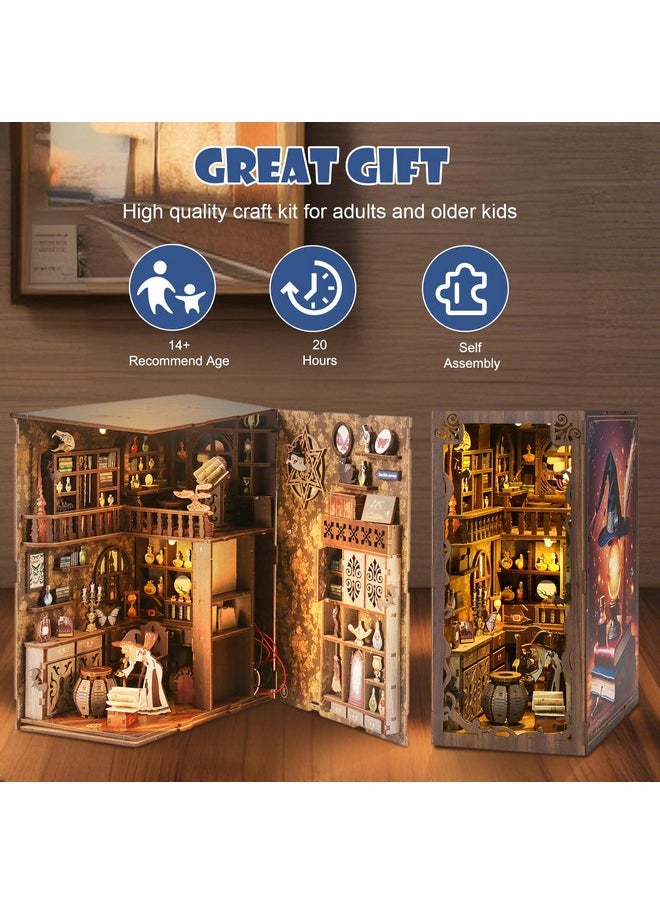 Book Nook Kit: Diy Dollhouse Miniature House Kit Booknook Kit, 3D Wooden Puzzle Bookshelf Insert Decoration Model Build Magic Doll House Gift Kit For Teens And Adults With Led Light