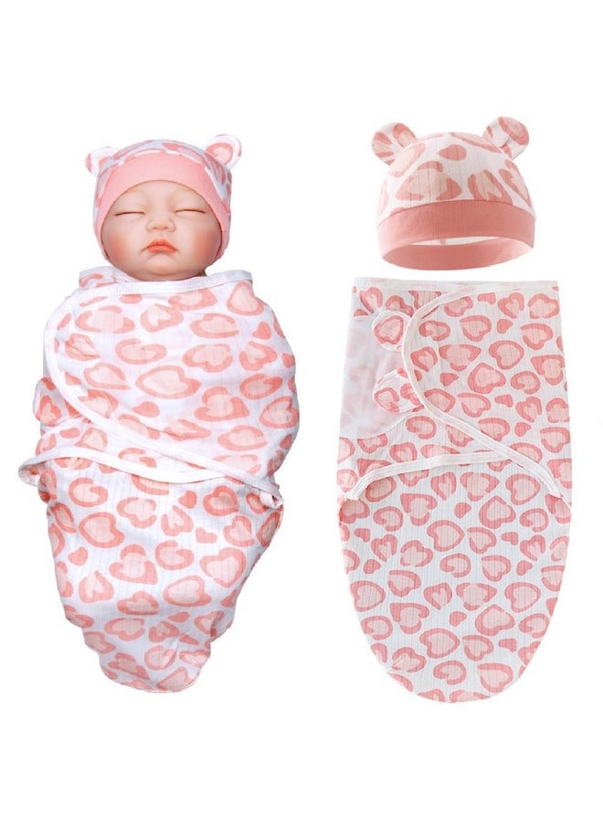 Reborn Baby Dolls Clothes Outfit Accessories Pink Heart Swaddle Blanket & Hat 2 Pcs Set For 17-22 Inch Reborn Doll Newborn Girl&Boy