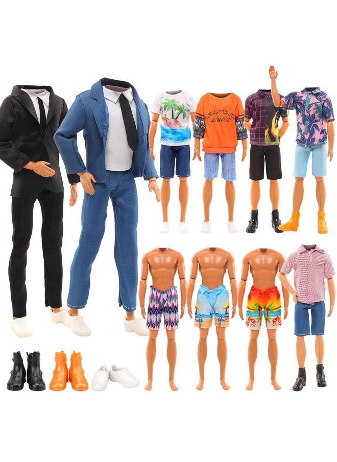 Lot 12 Items Boy Doll Clothes For 12 Inch Male Doll Fashion Casual Wear Clothes Outfits 5 Sets Boy Dolls Clothes With 3 Pairs Of Shoes For 12 Inch Boy Dolls Formal Black-Tie Suit And Blue-Tie