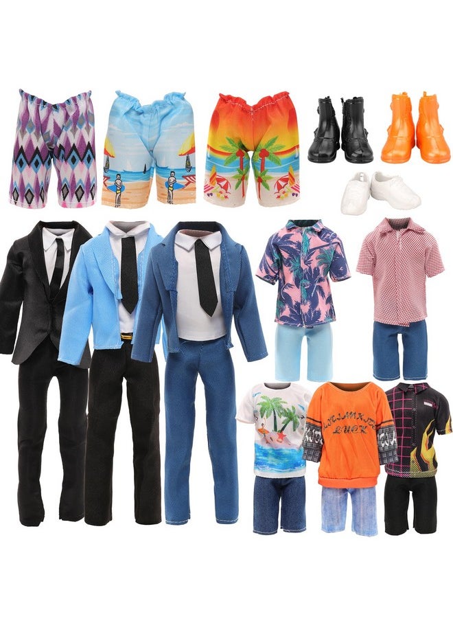 Lot 12 Items Boy Doll Clothes For 12 Inch Male Doll Fashion Casual Wear Clothes Outfits 5 Sets Boy Dolls Clothes With 3 Pairs Of Shoes For 12 Inch Boy Dolls Formal Black-Tie Suit And Blue-Tie