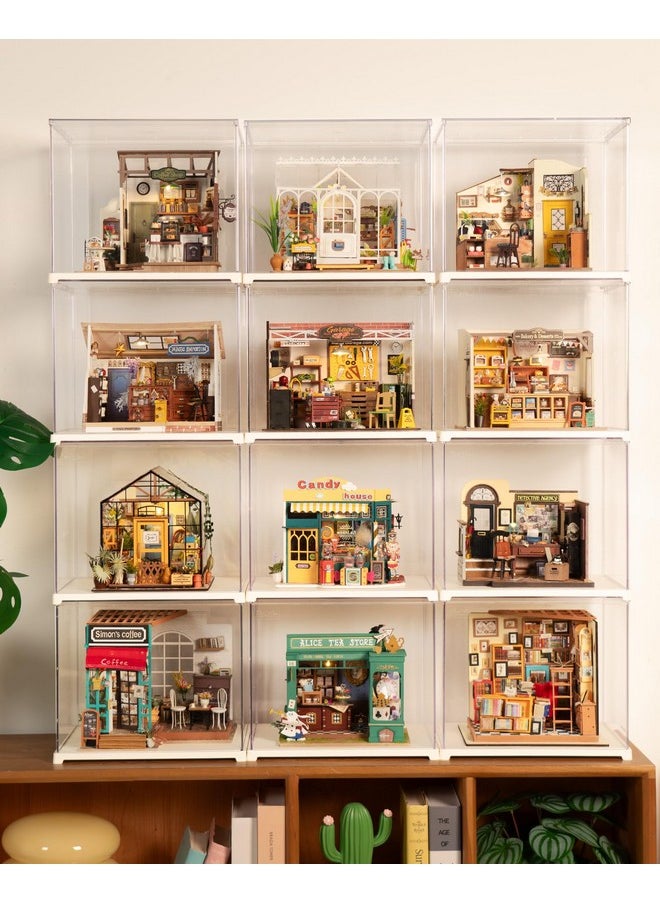 Display Box,Dustproof Acrylic Display Case For Miniature House Kit,Book Nook,3D Puzzle(11.3X9.3X9.6Inch)