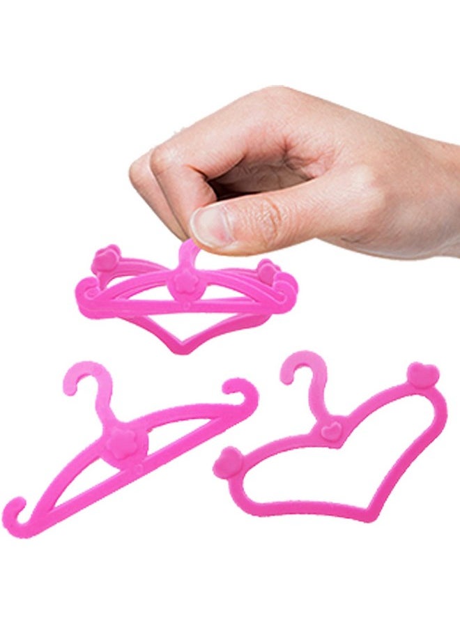 62 Pcs Pink Plastic Hangers For 11.5 Inch Doll Clothes Gown Dress Outfit Holders Accessories